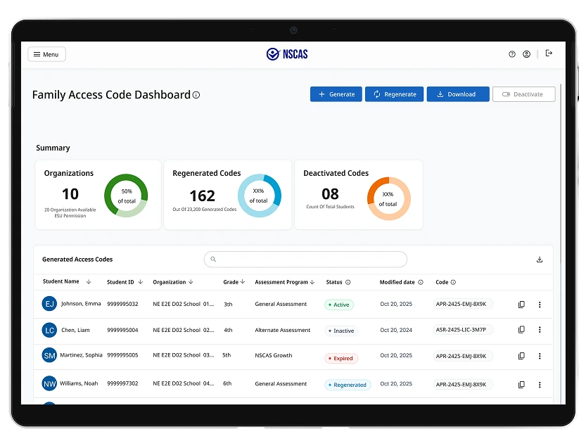 HMH Education &mdash; NSCAS Family Access Code Dashboard